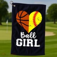 Ball Girl Heart Funny Softball Basketball Girl Golf Towel thumb 1