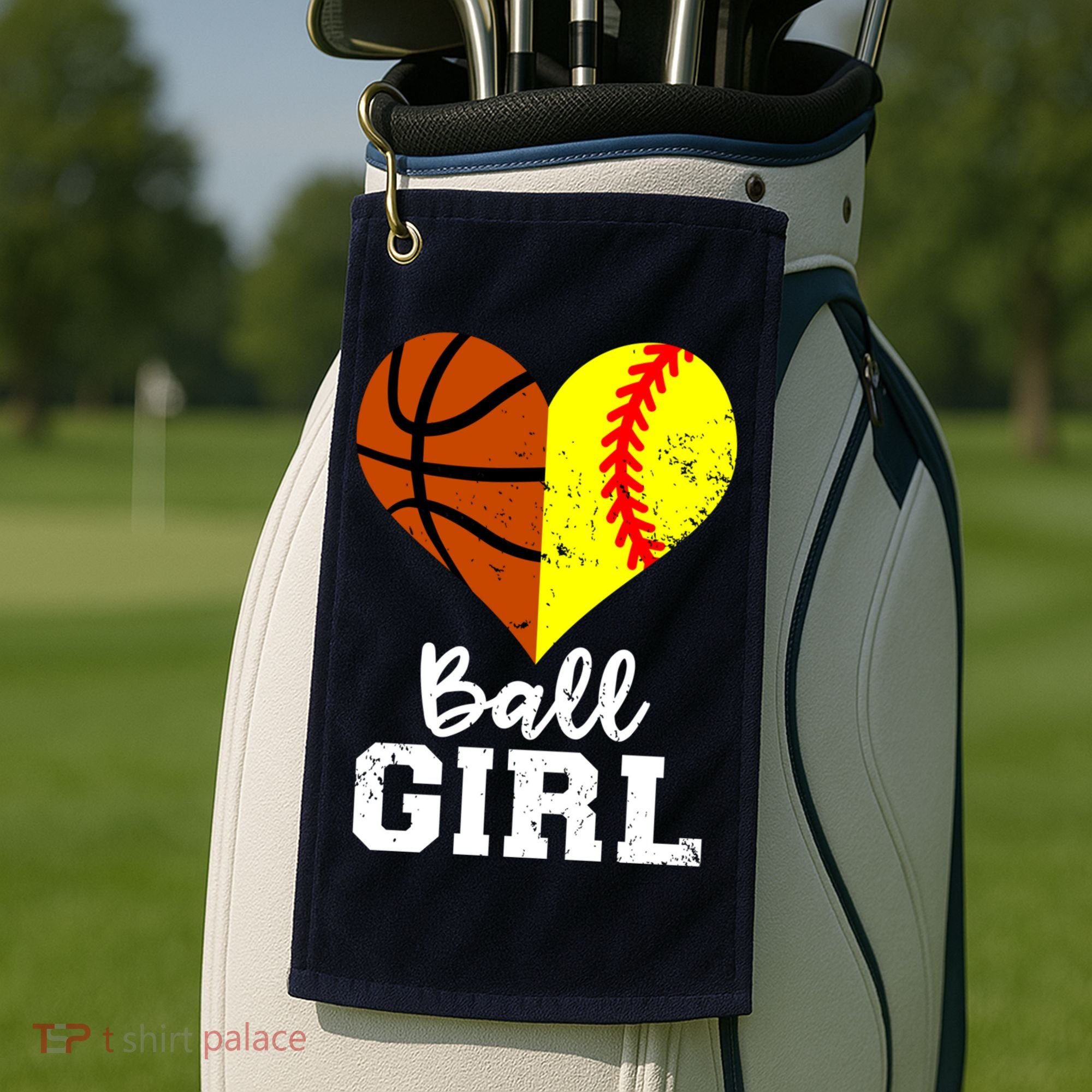 Ball Girl Heart Funny Softball Basketball Girl Golf Towel