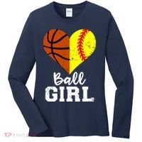 Ball Girl Heart Funny Softball Basketball Girl Women's Long Sleeve Shirt thumb 0