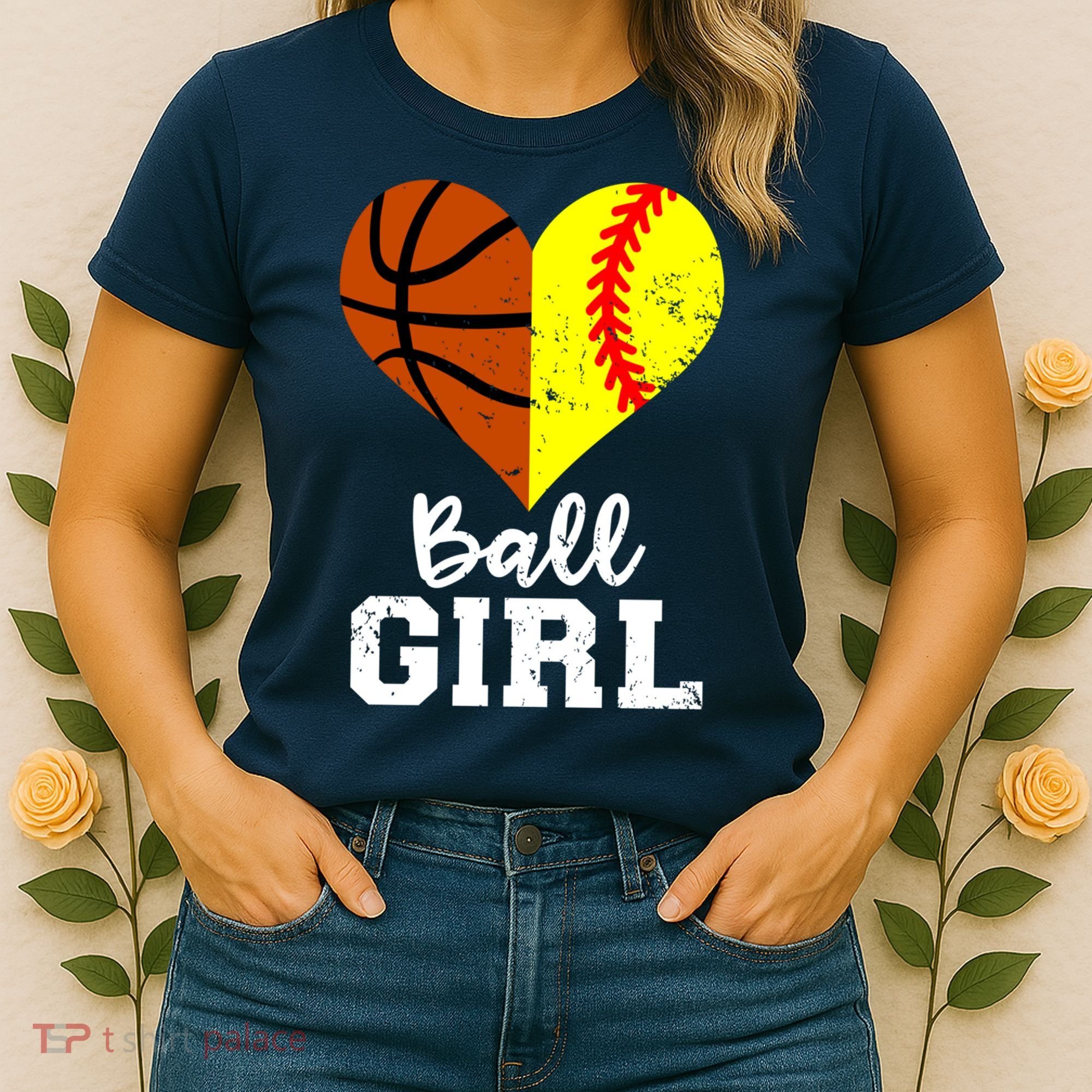 Ball Girl Heart Funny Softball Basketball Girl Women's T-Shirt