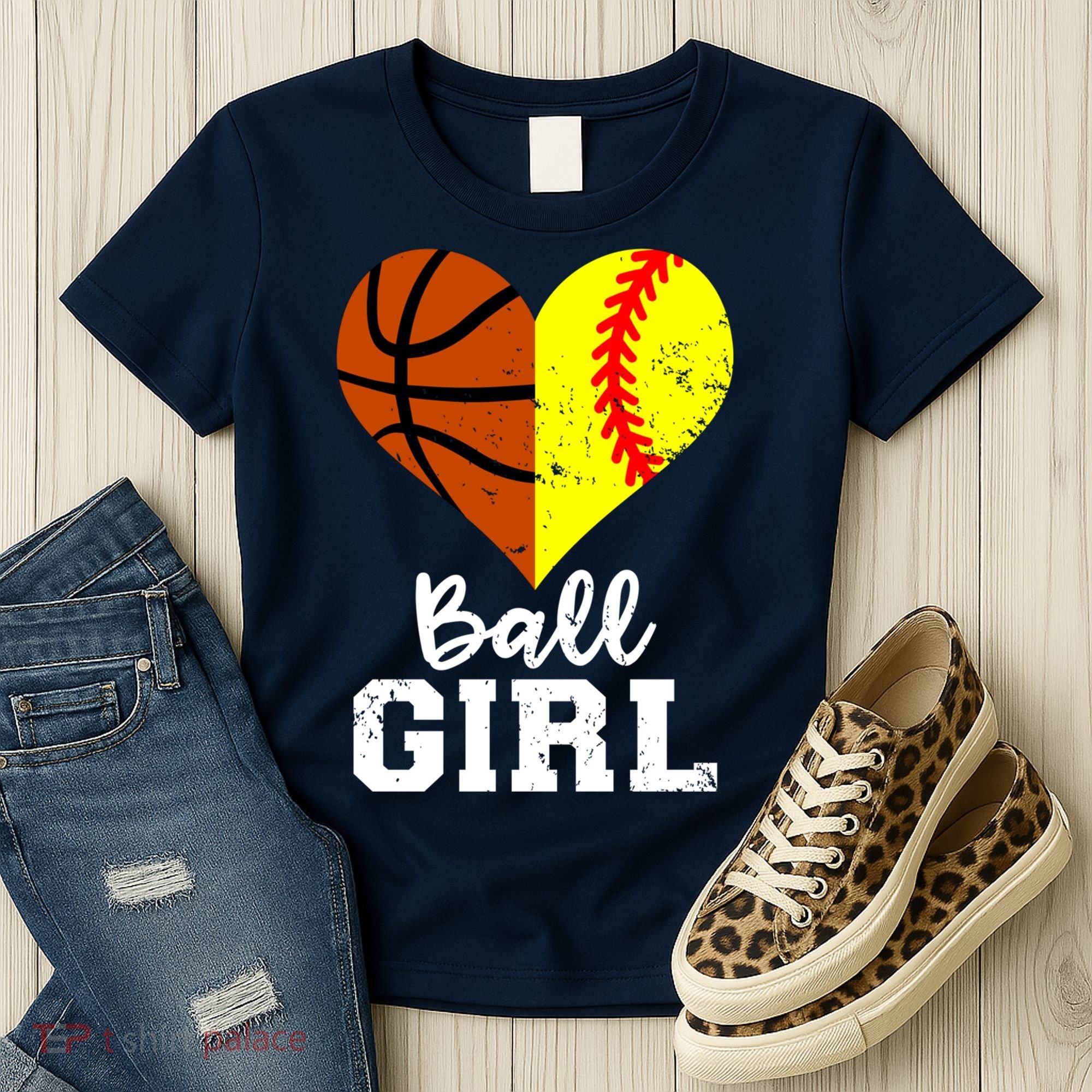 Ball Girl Heart Funny Softball Basketball Girl Women's T-Shirt