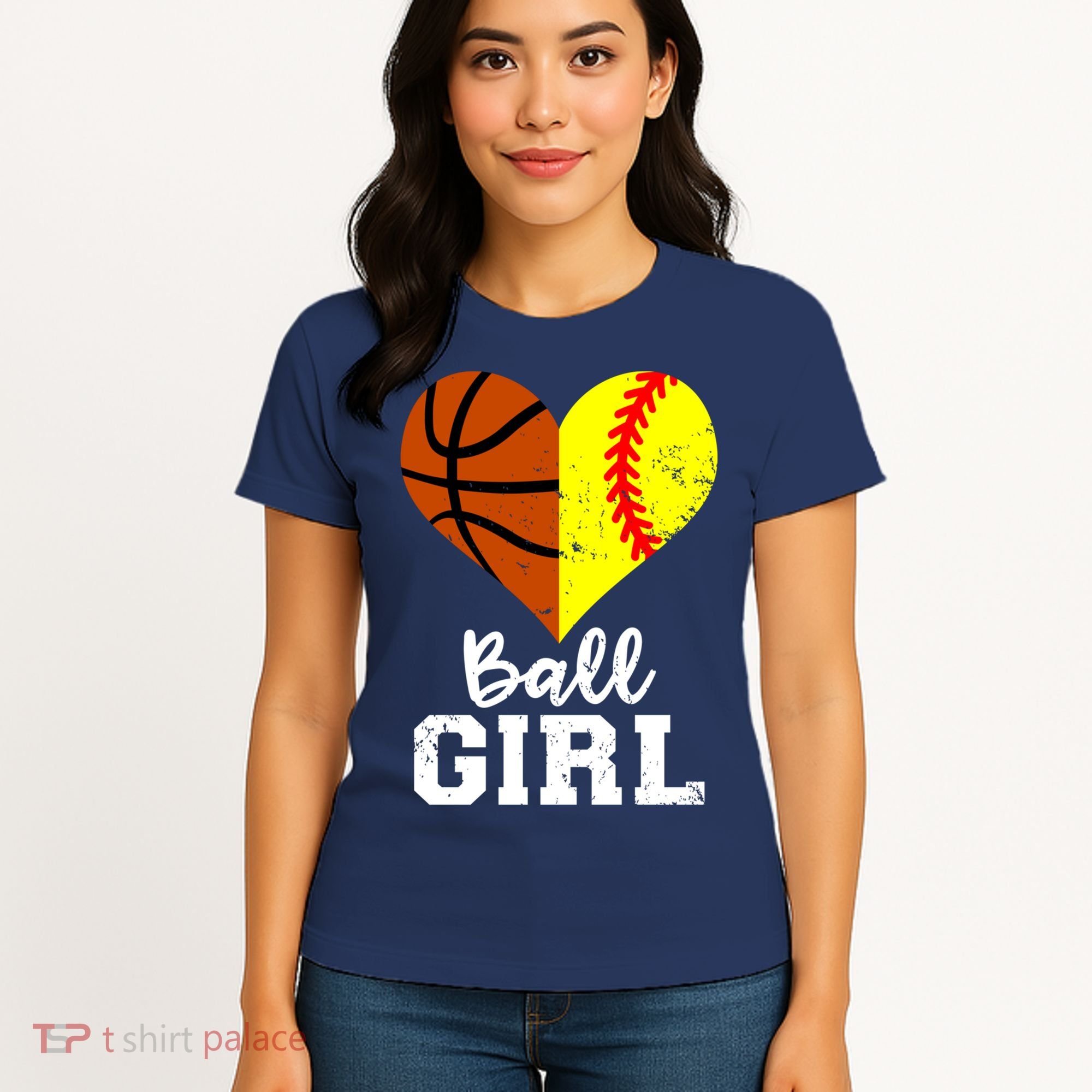 Ball Girl Heart Funny Softball Basketball Girl Women's T-Shirt