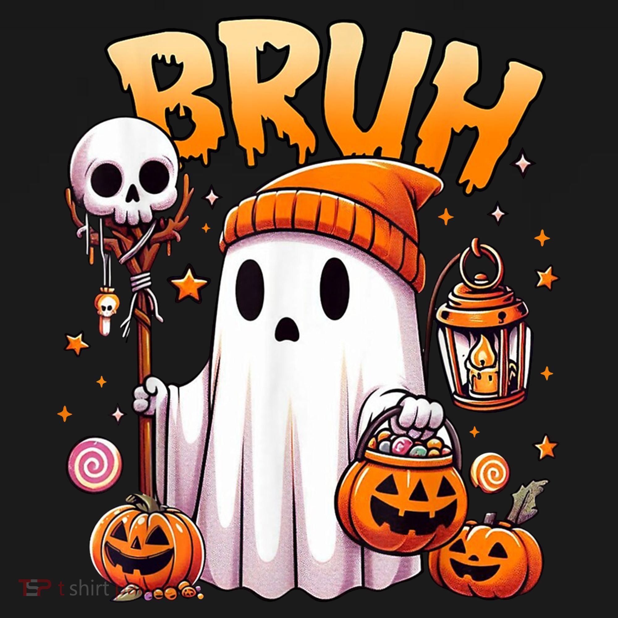 Bruh Ghost Halloween Cute Ghost Trick Or Treat Bucket Hat
