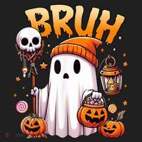 Bruh Ghost Halloween Cute Ghost Trick Or Treat Beanie thumb 2