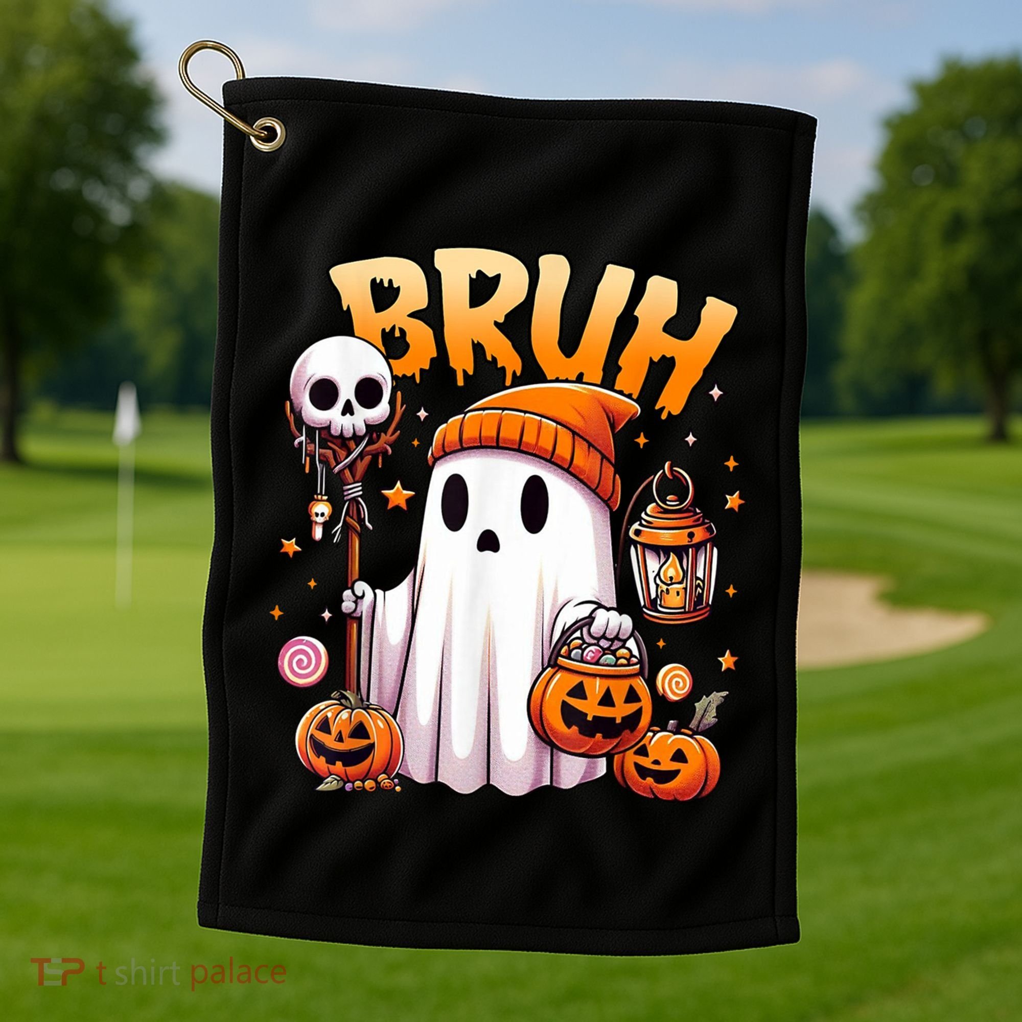 Bruh Ghost Halloween Cute Ghost Trick Or Treat Golf Towel