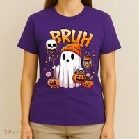 Bruh Ghost Halloween Cute Ghost Trick Or Treat T-Shirt thumb 4