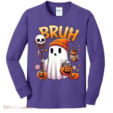 Bruh Ghost Halloween Cute Ghost Trick Or Treat Kids Long Sleeve Shirt