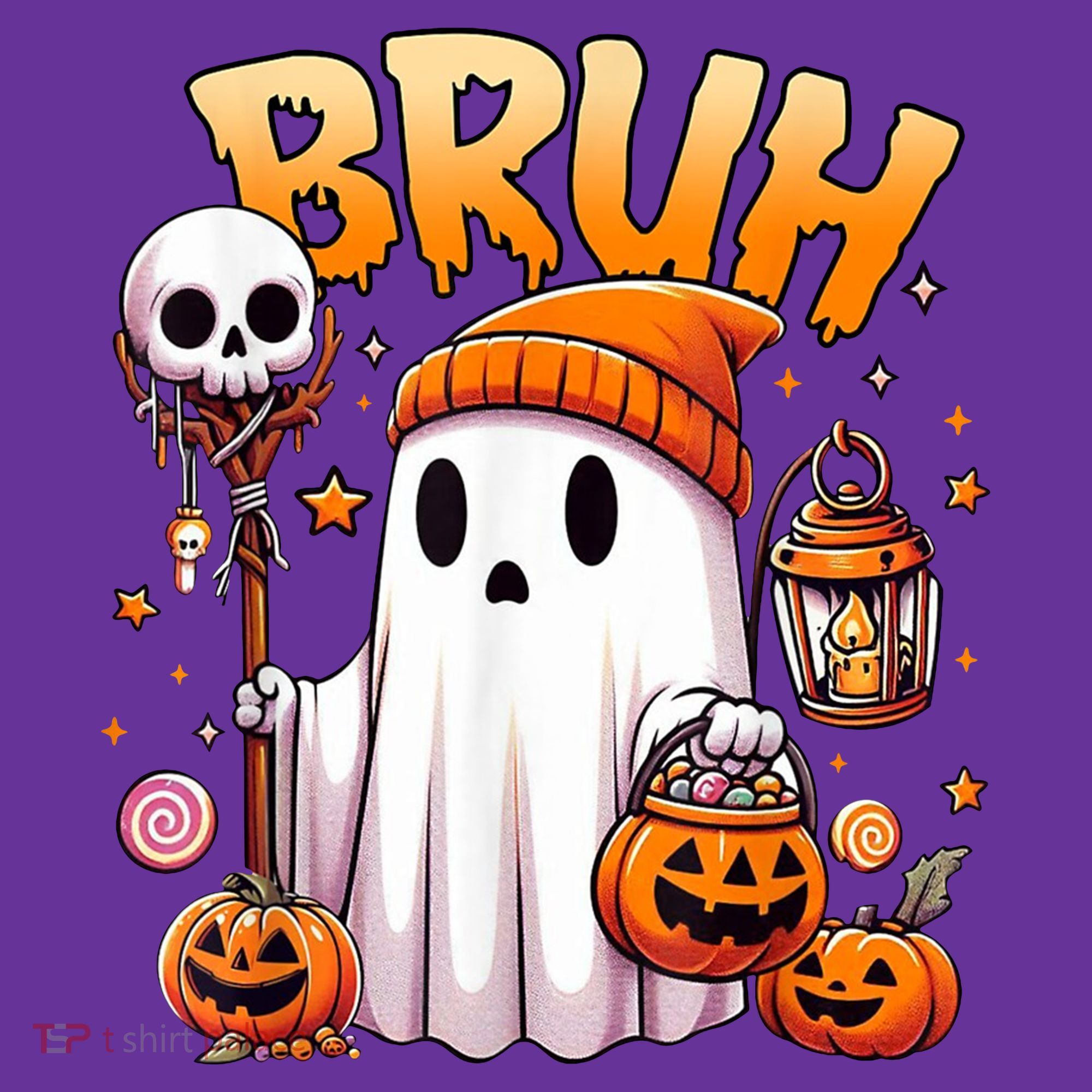 Bruh Ghost Halloween Cute Ghost Trick Or Treat Kids Long Sleeve Shirt