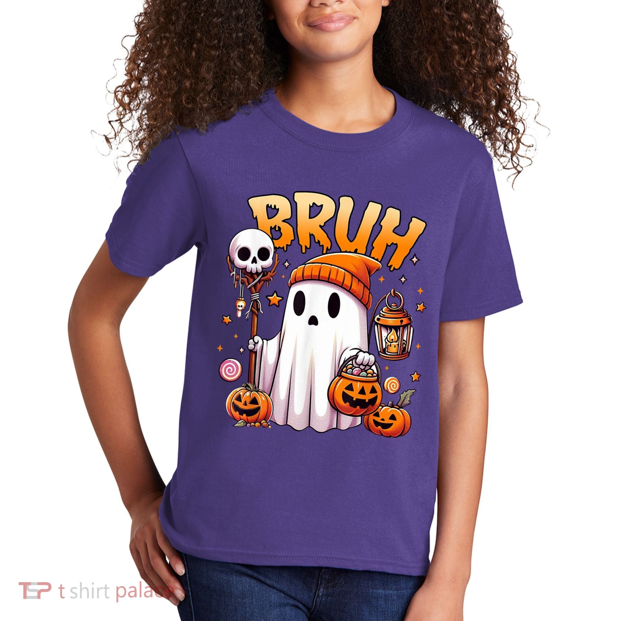 Bruh Ghost Halloween Cute Ghost Trick Or Treat Kids T-Shirt