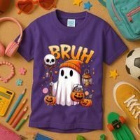 Bruh Ghost Halloween Cute Ghost Trick Or Treat Kids T-Shirt thumb 3