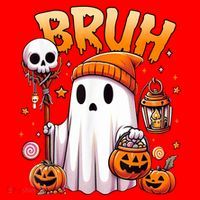 Bruh Ghost Halloween Cute Ghost Trick Or Treat Santa Hat thumb 1
