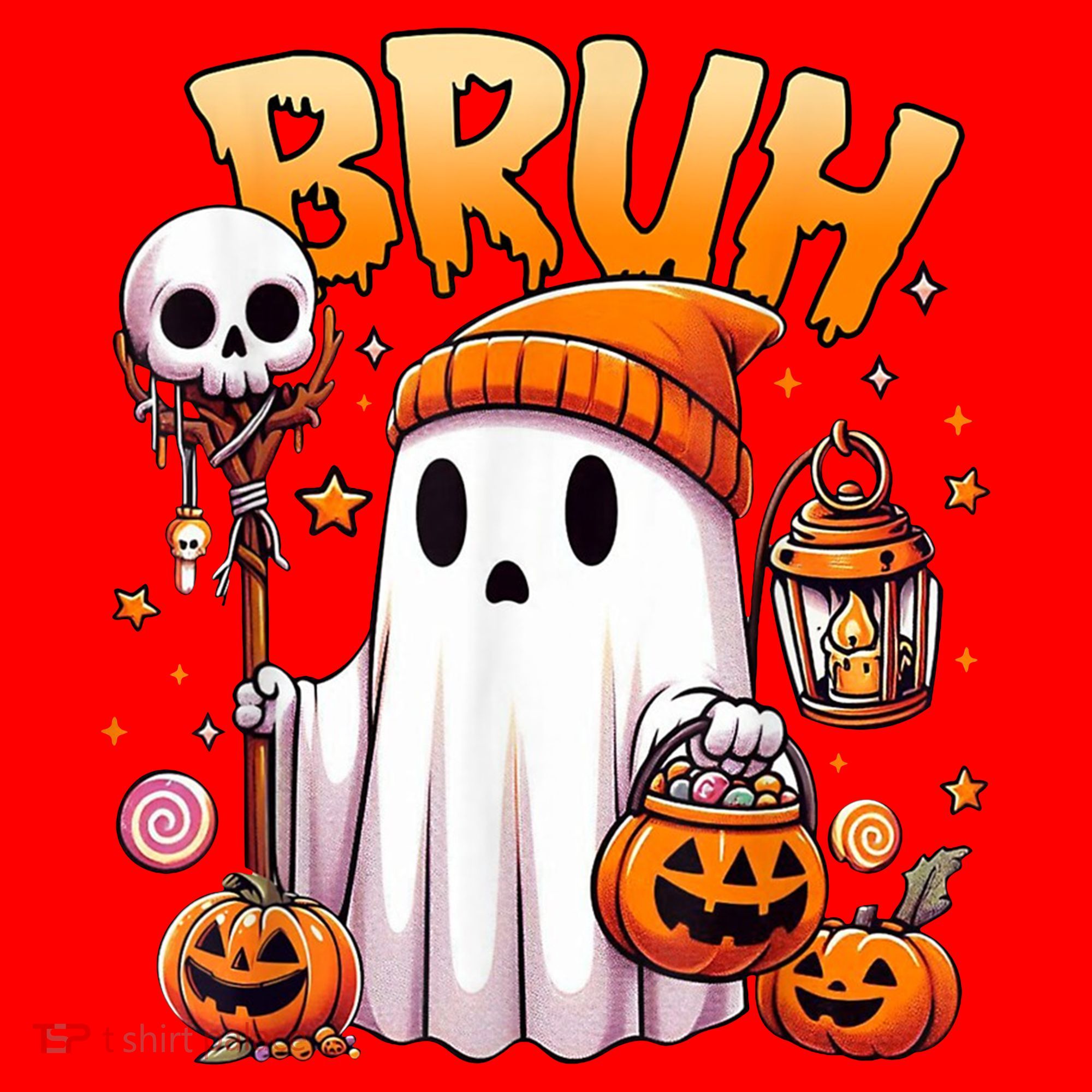 Bruh Ghost Halloween Cute Ghost Trick Or Treat Santa Hat