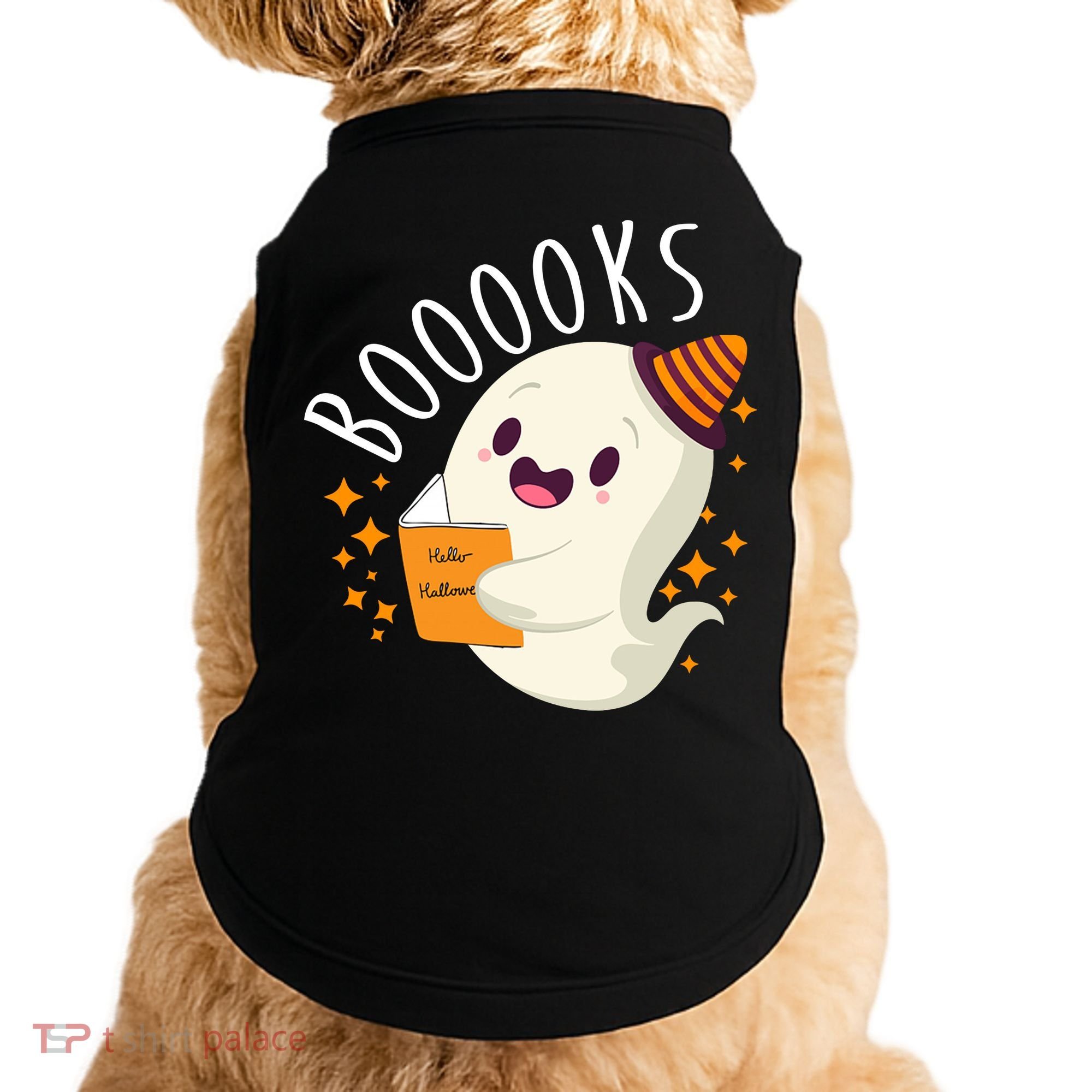 Books Ghost Halloween Cute Funny Doggie Tank
