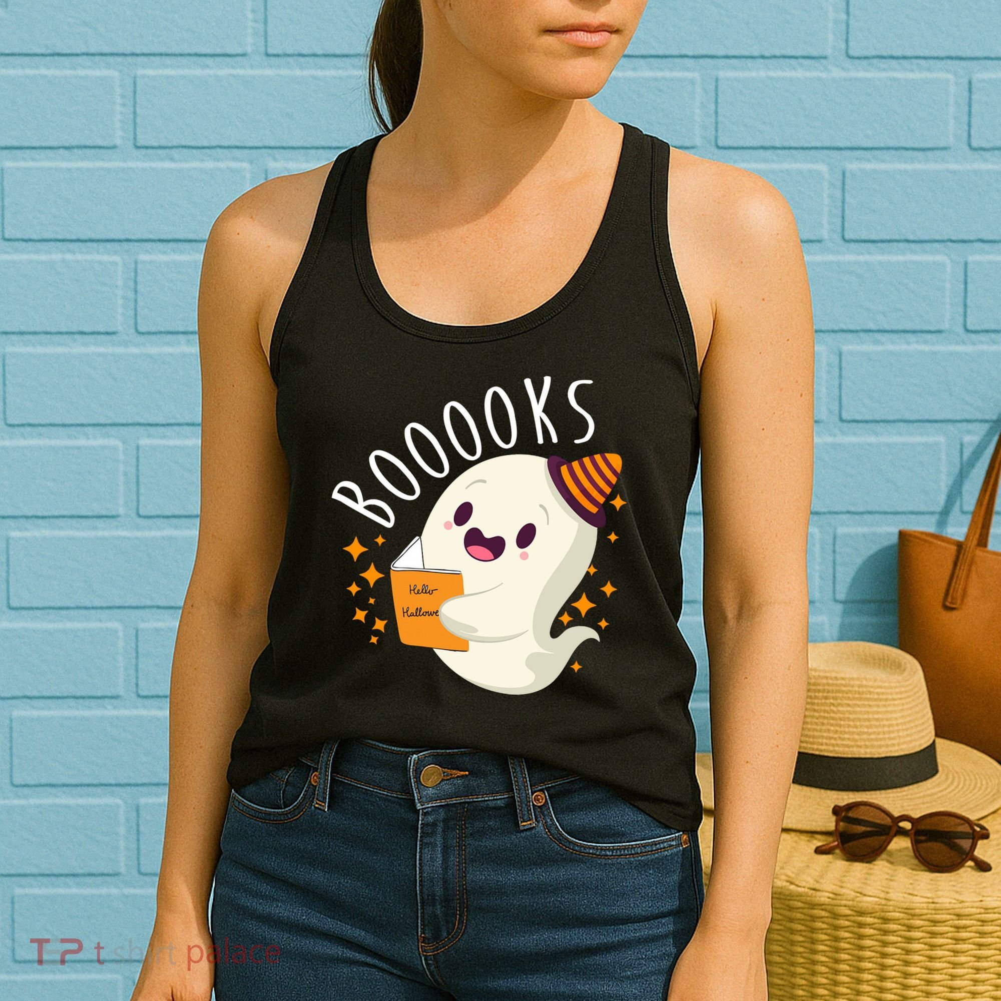 Books Ghost Halloween Cute Funny Women's Tank Top