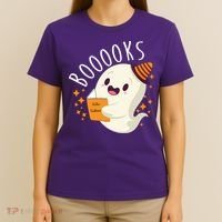Books Ghost Halloween Cute Funny T-Shirt thumb 4