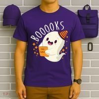 Books Ghost Halloween Cute Funny T-Shirt thumb 6