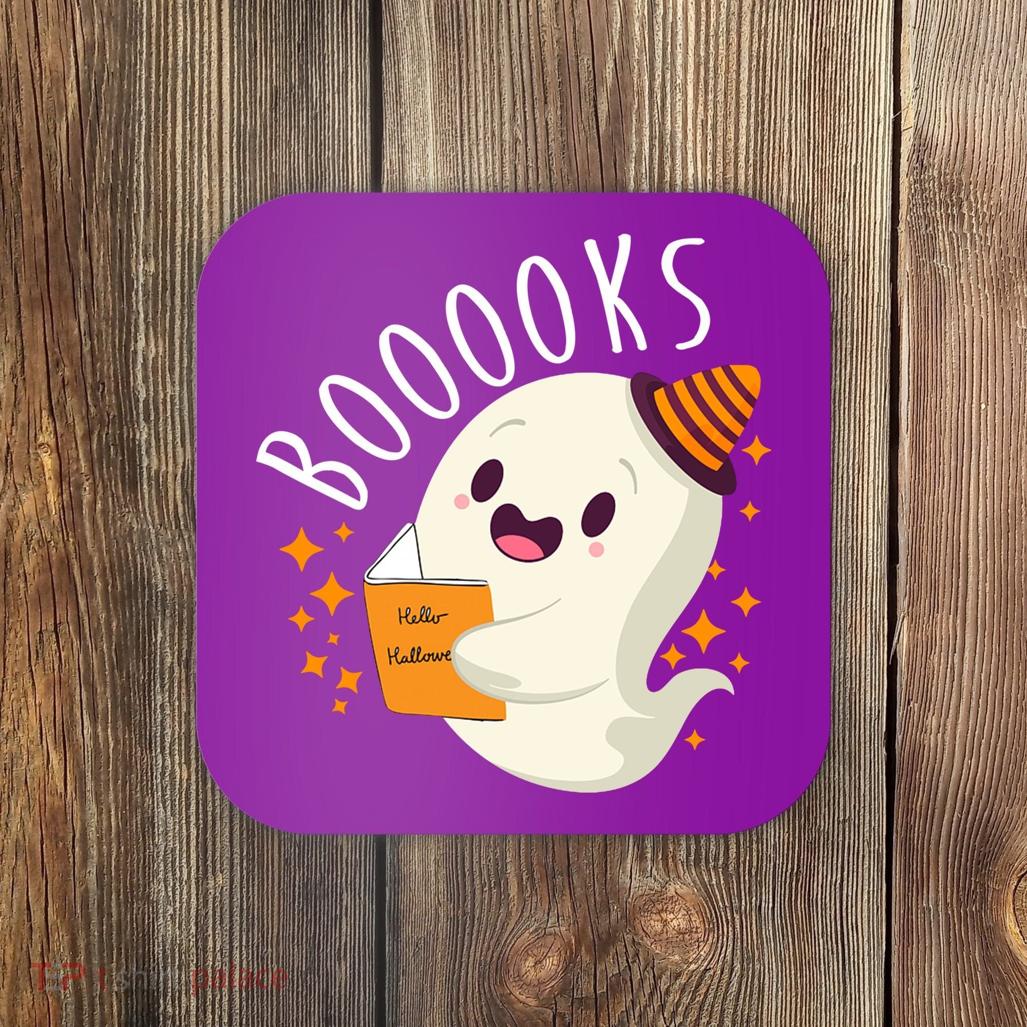 Books Ghost Halloween Cute Funny Coaster