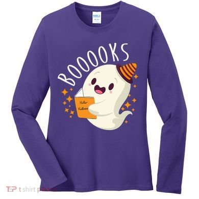 Books Ghost Halloween Cute Funny Women's Long Sleeve Shirt