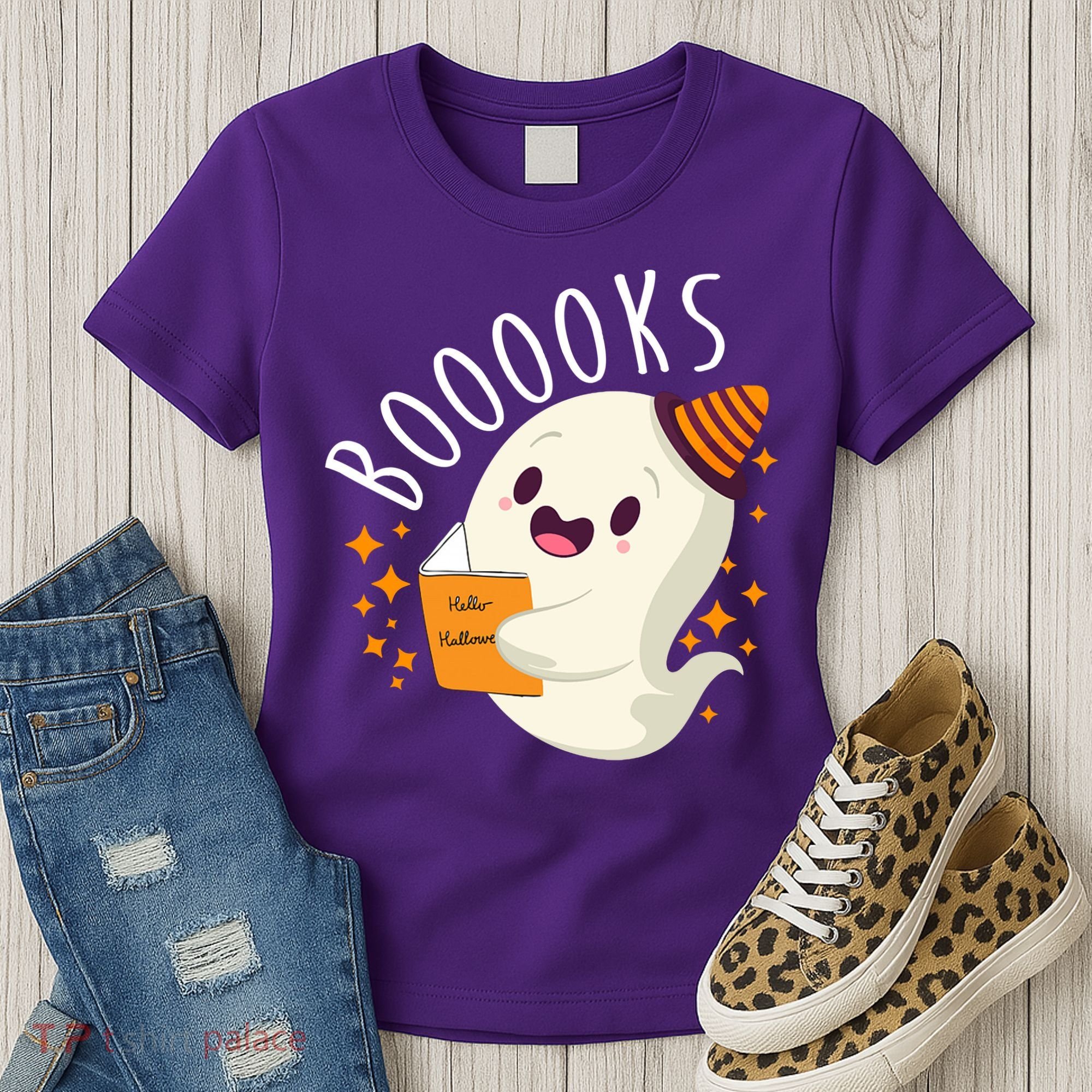 Books Ghost Halloween Cute Funny Women's T-Shirt