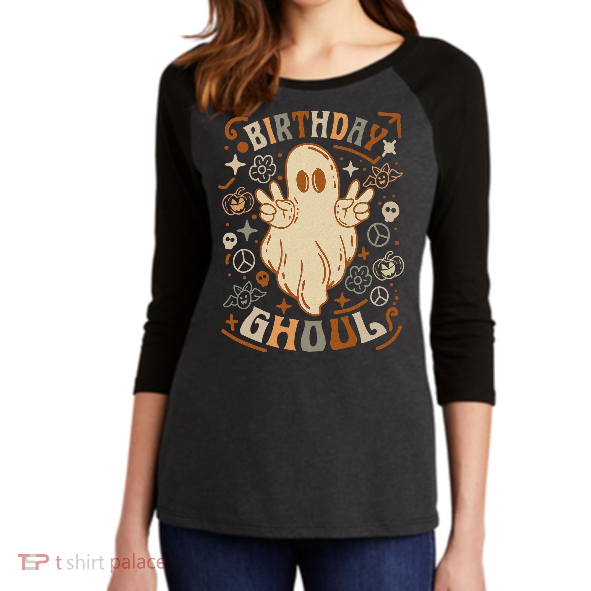 Birthday Ghoul Halloween Ghost BOO Women's Tri-Blend 3/4-Sleeve Raglan Shirt