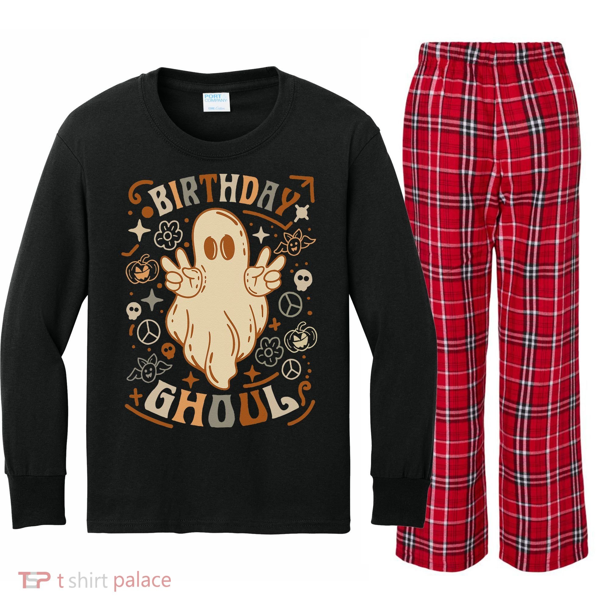 Birthday Ghoul Halloween Ghost BOO Kids Long Sleeve Plaid Pajama Set