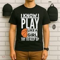 Basketball Girl I Know I Play Like A Girl Try To Keep Up T-Shirt thumb 6