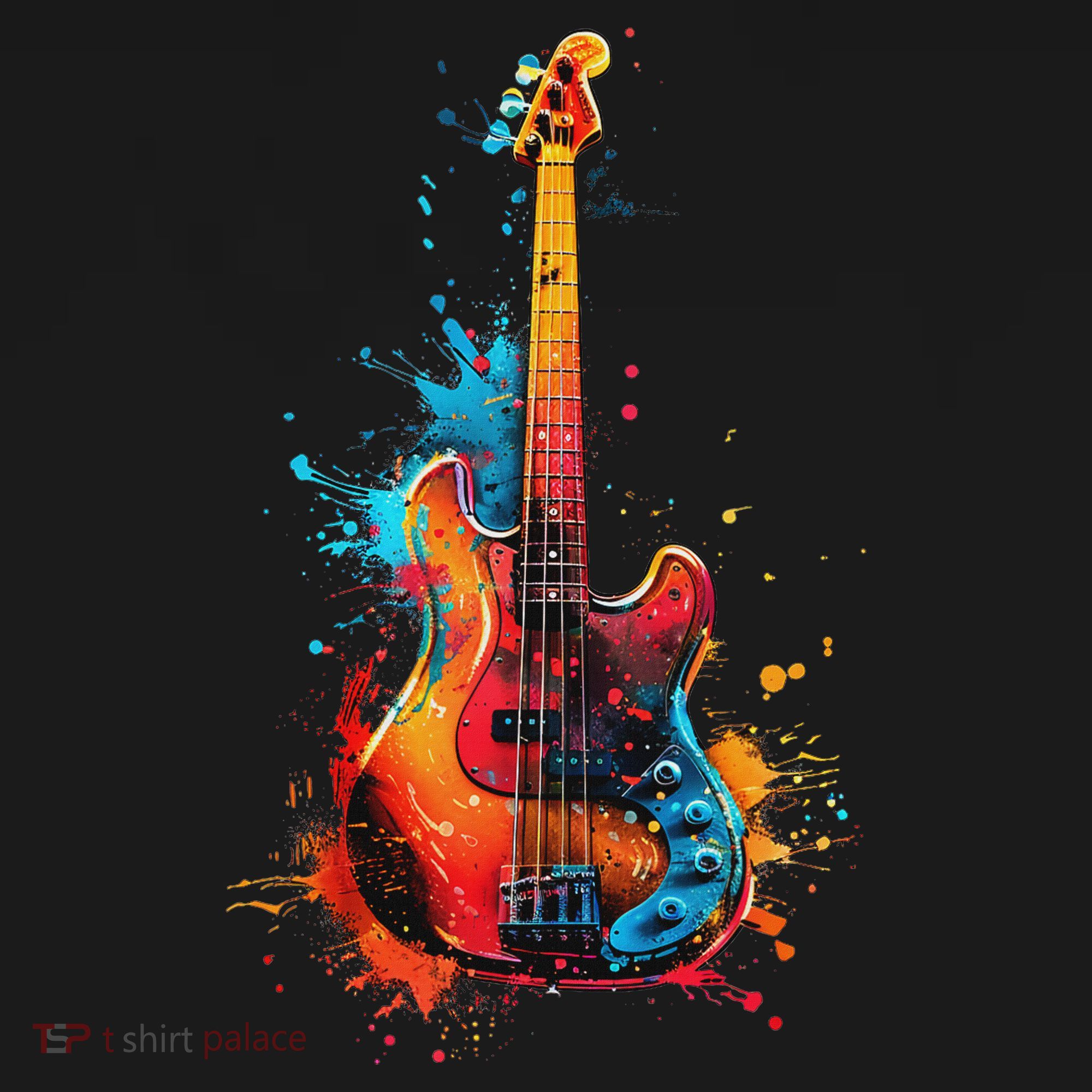 Bass Guitar Instrument On Colorful Painted Bass Guitar T-Shirt