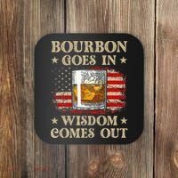 Bourbon Goes In Wisdom Comes Out Funny Drinking Coaster thumb 0