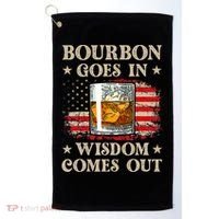 Bourbon Goes In Wisdom Comes Out Funny Drinking Golf Towel thumb 0