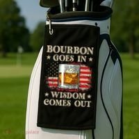Bourbon Goes In Wisdom Comes Out Funny Drinking Golf Towel thumb 2