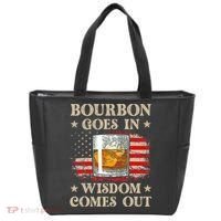 Bourbon Goes In Wisdom Comes Out Funny Drinking Tote Bag thumb 0