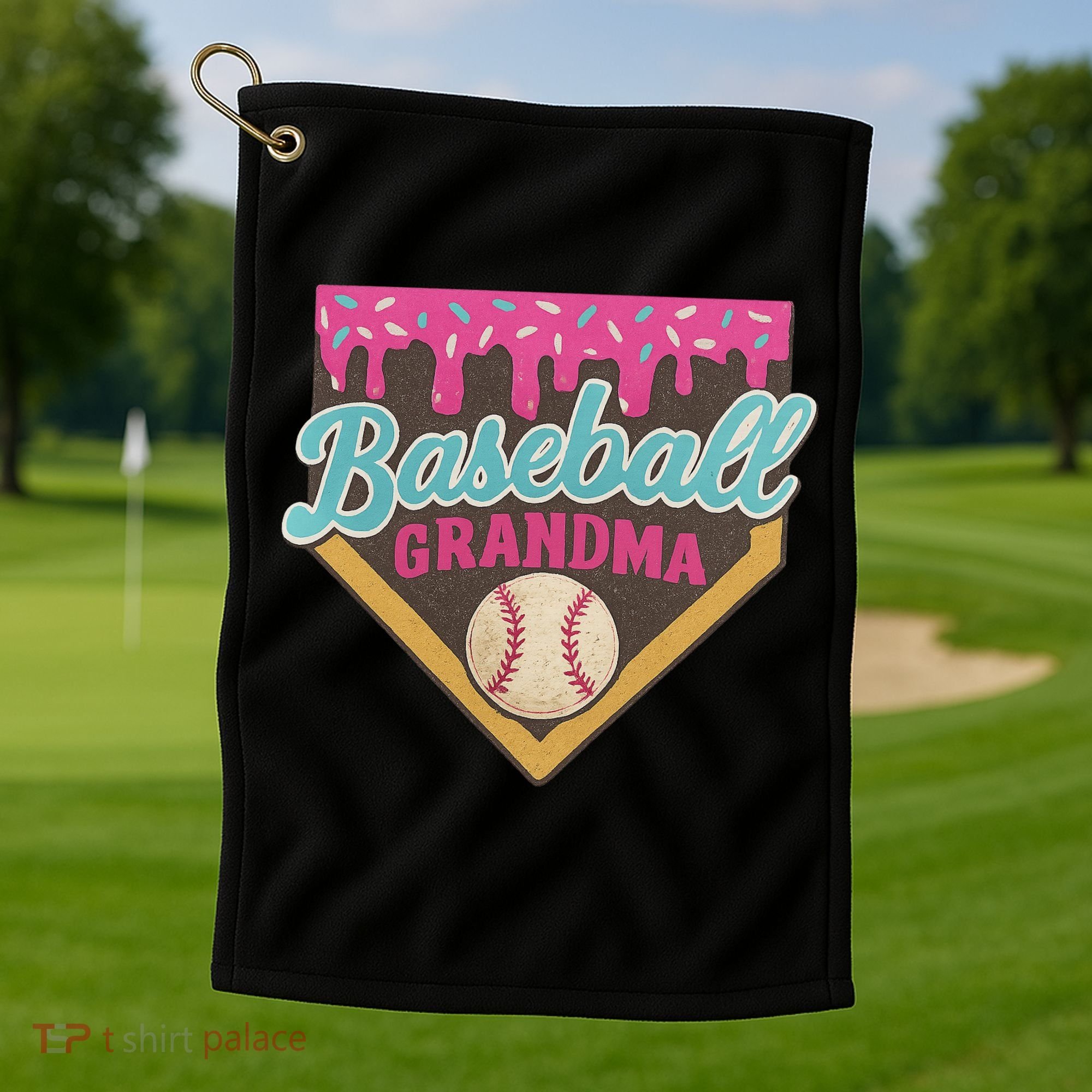Baseball Grandma Ice Cream Drip Golf Towel