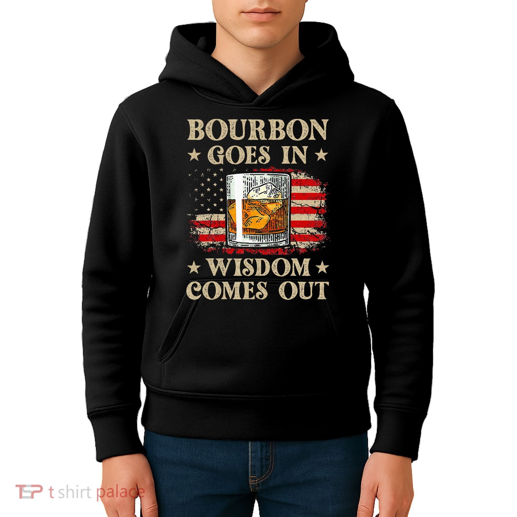 Bourbon Goes In Wisdom Comes Out Funny Drinking Kids Hoodie