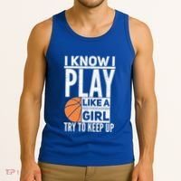 Basketball Girl I Know I Play Like A Girl Try To Keep Up Tank Top thumb 3