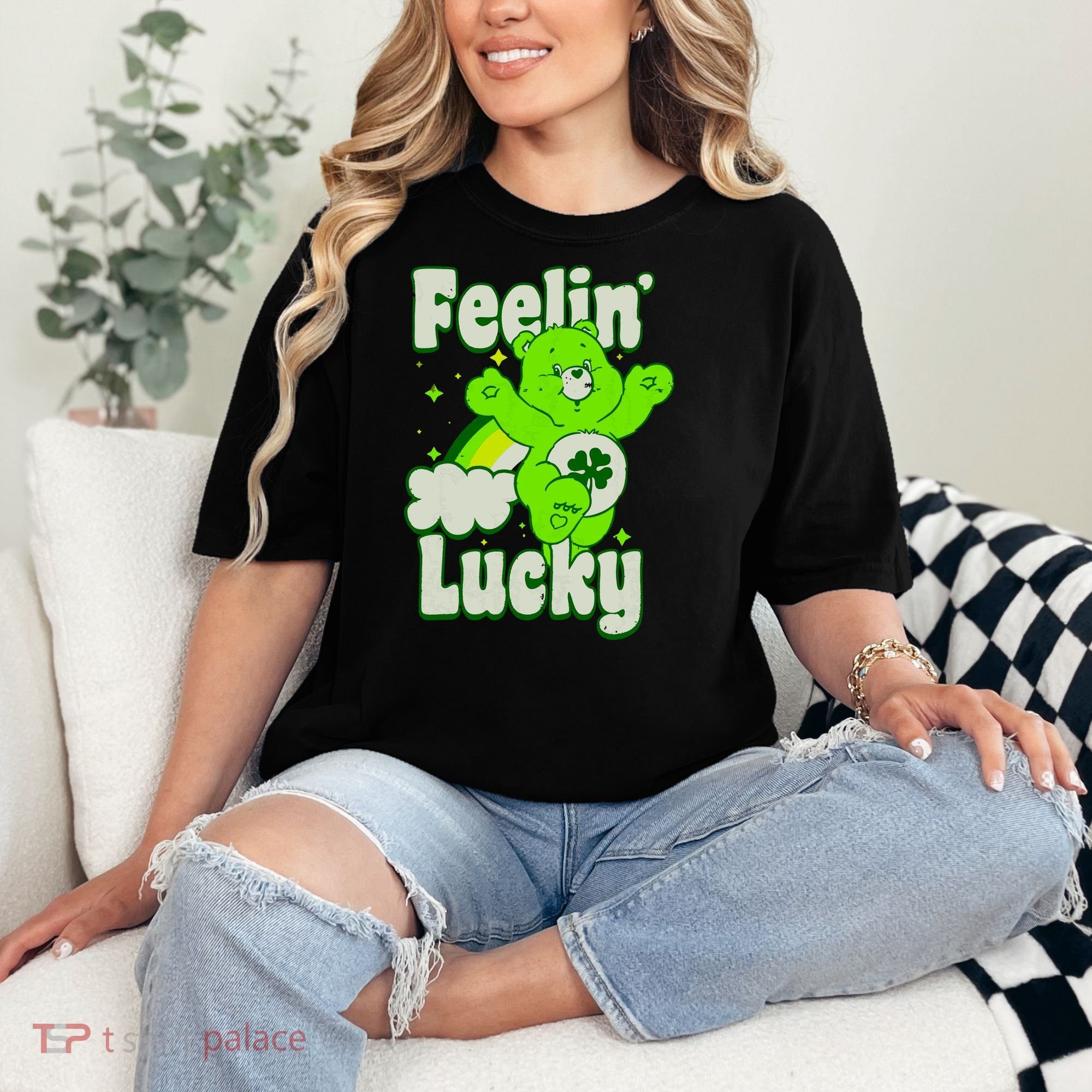 Bears Good Luck Bear Jumping Feelin Lucky Distressed Comfort Colors T-Shirt
