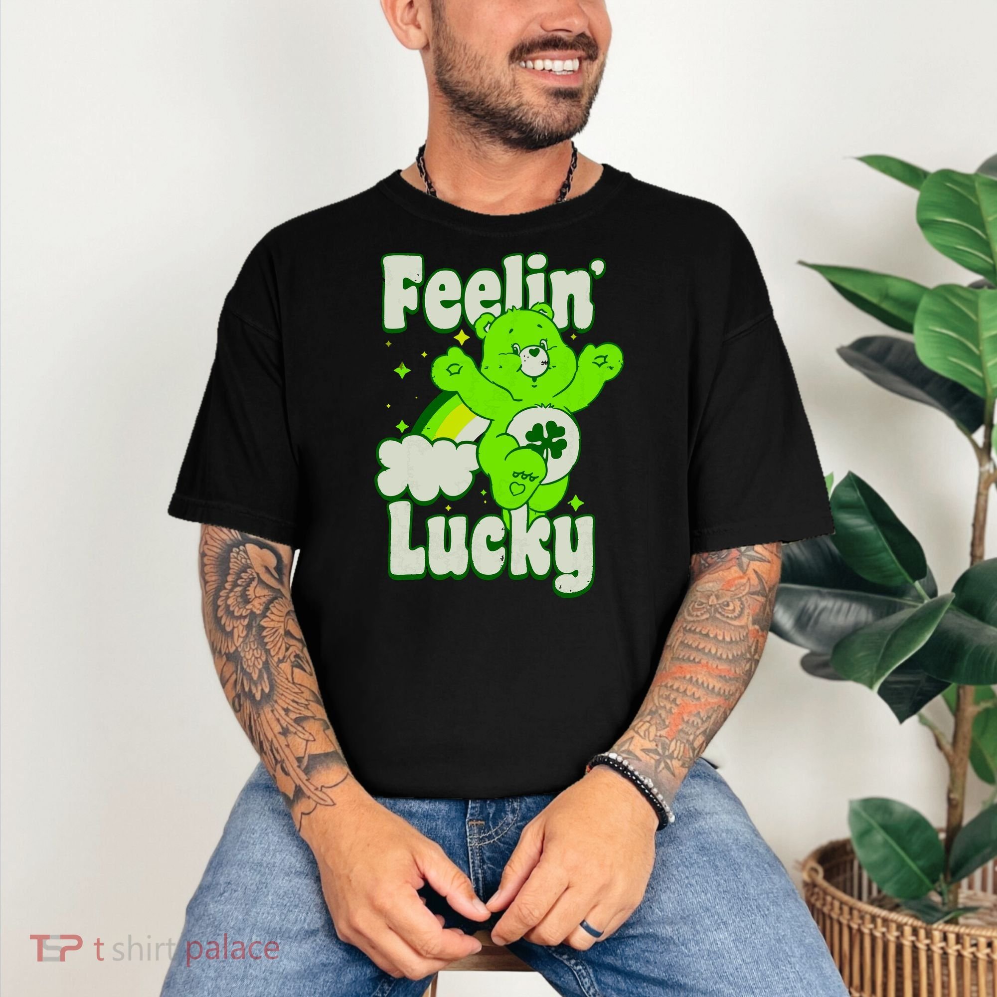 Bears Good Luck Bear Jumping Feelin Lucky Distressed Comfort Colors T-Shirt