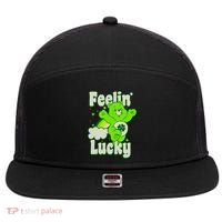 Bears Good Luck Bear Jumping Feelin Lucky Distressed 7 Panel Mesh Trucker Snapback Hat thumb 0