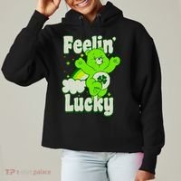 Bears Good Luck Bear Jumping Feelin Lucky Distressed Ladies Heavyweight Boxy Pullover Hoodie thumb 0