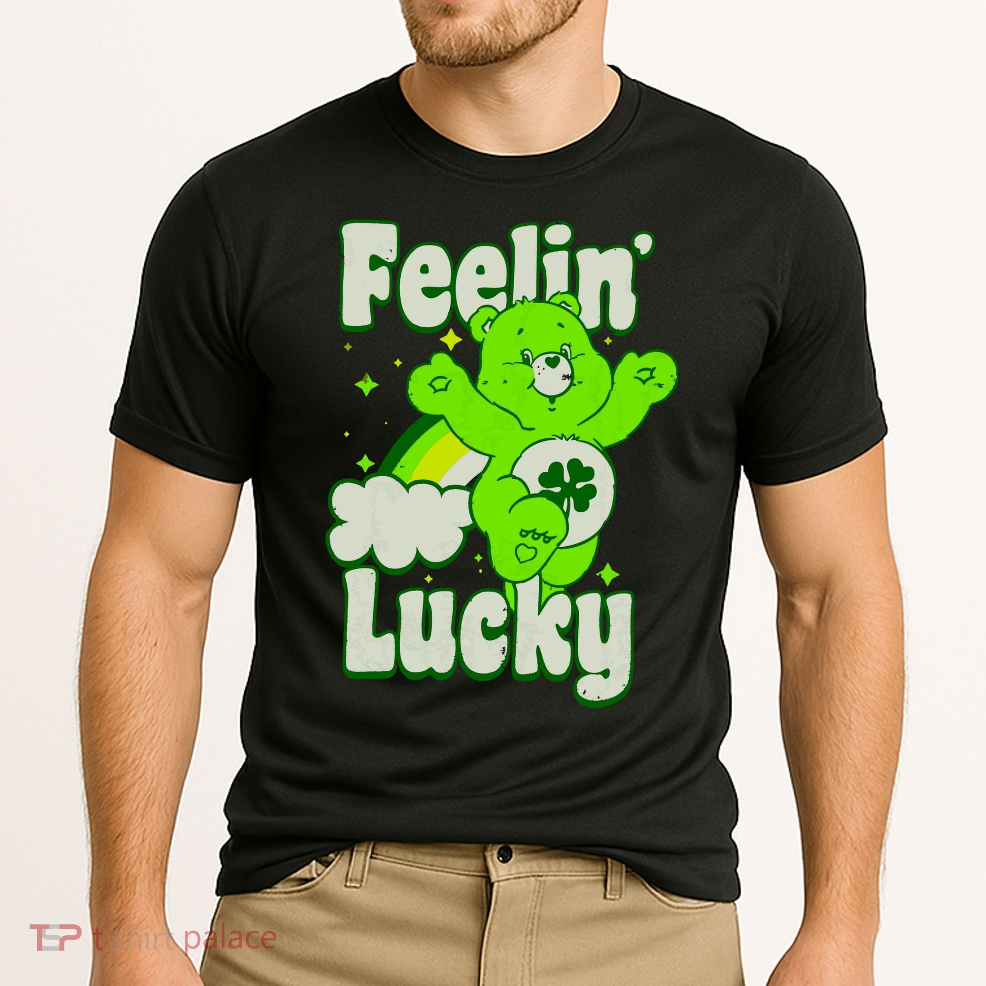 Bears Good Luck Bear Jumping Feelin Lucky Distressed Cooling Performance Crew T-Shirt