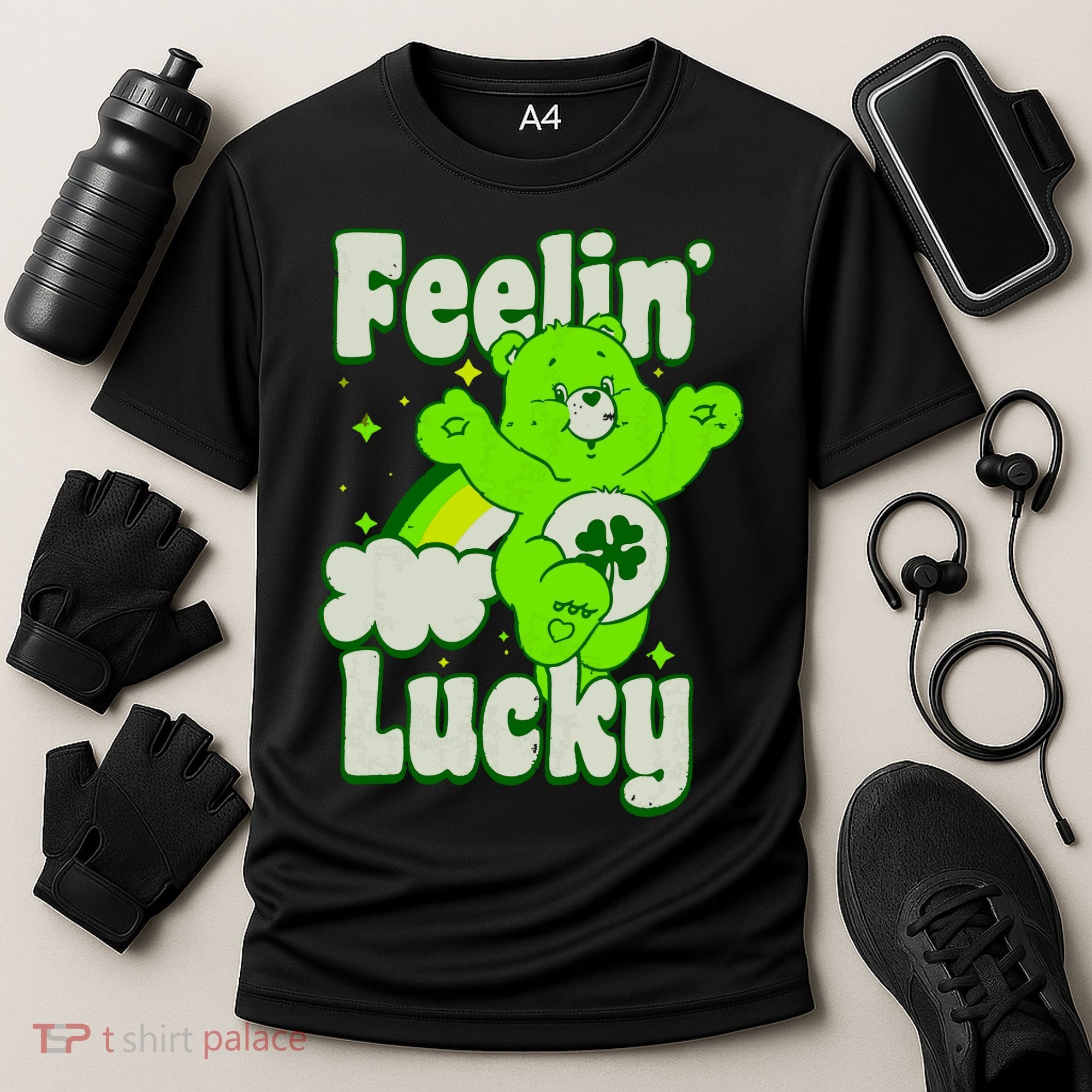 Bears Good Luck Bear Jumping Feelin Lucky Distressed Cooling Performance Crew T-Shirt