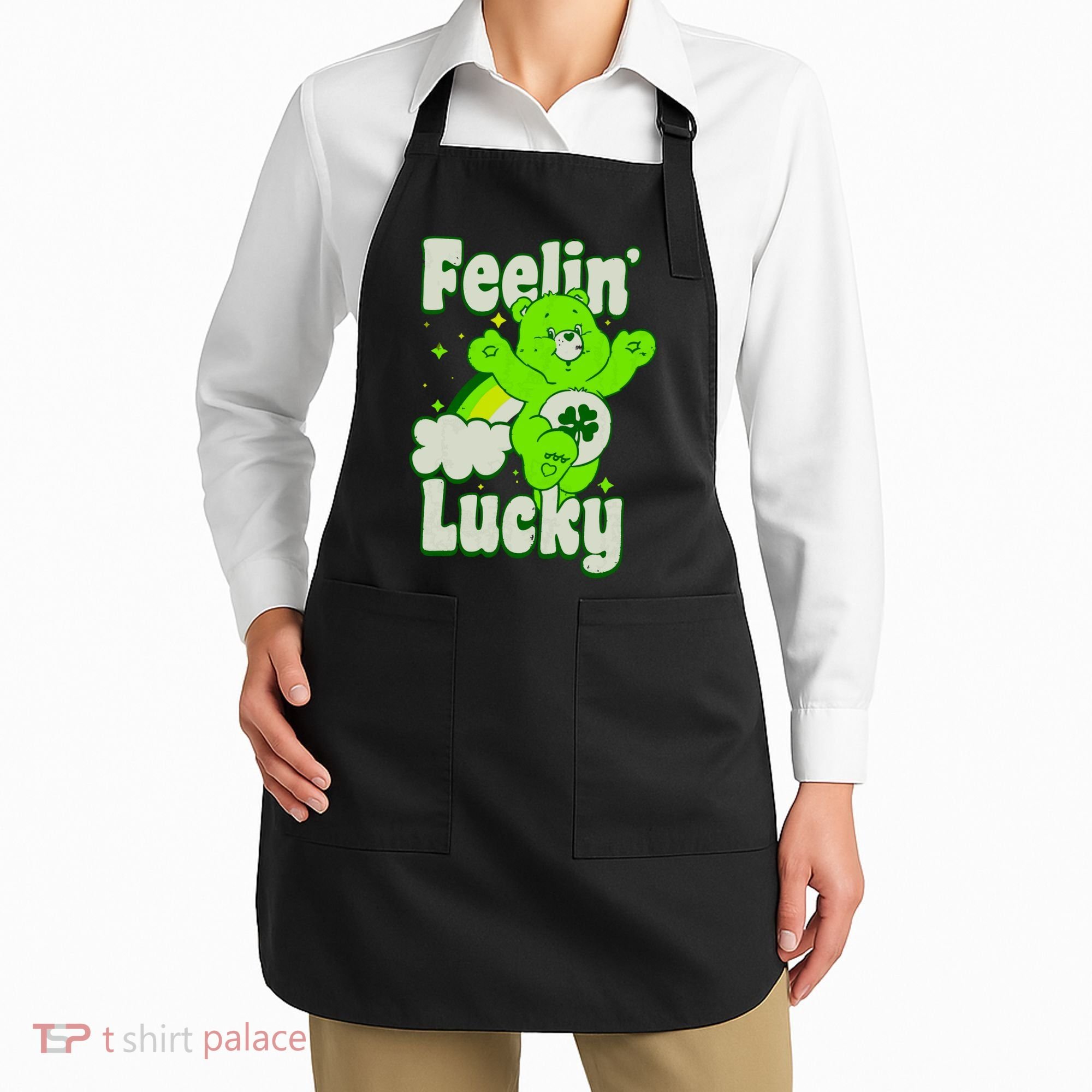 Bears Good Luck Bear Jumping Feelin Lucky Distressed Apron