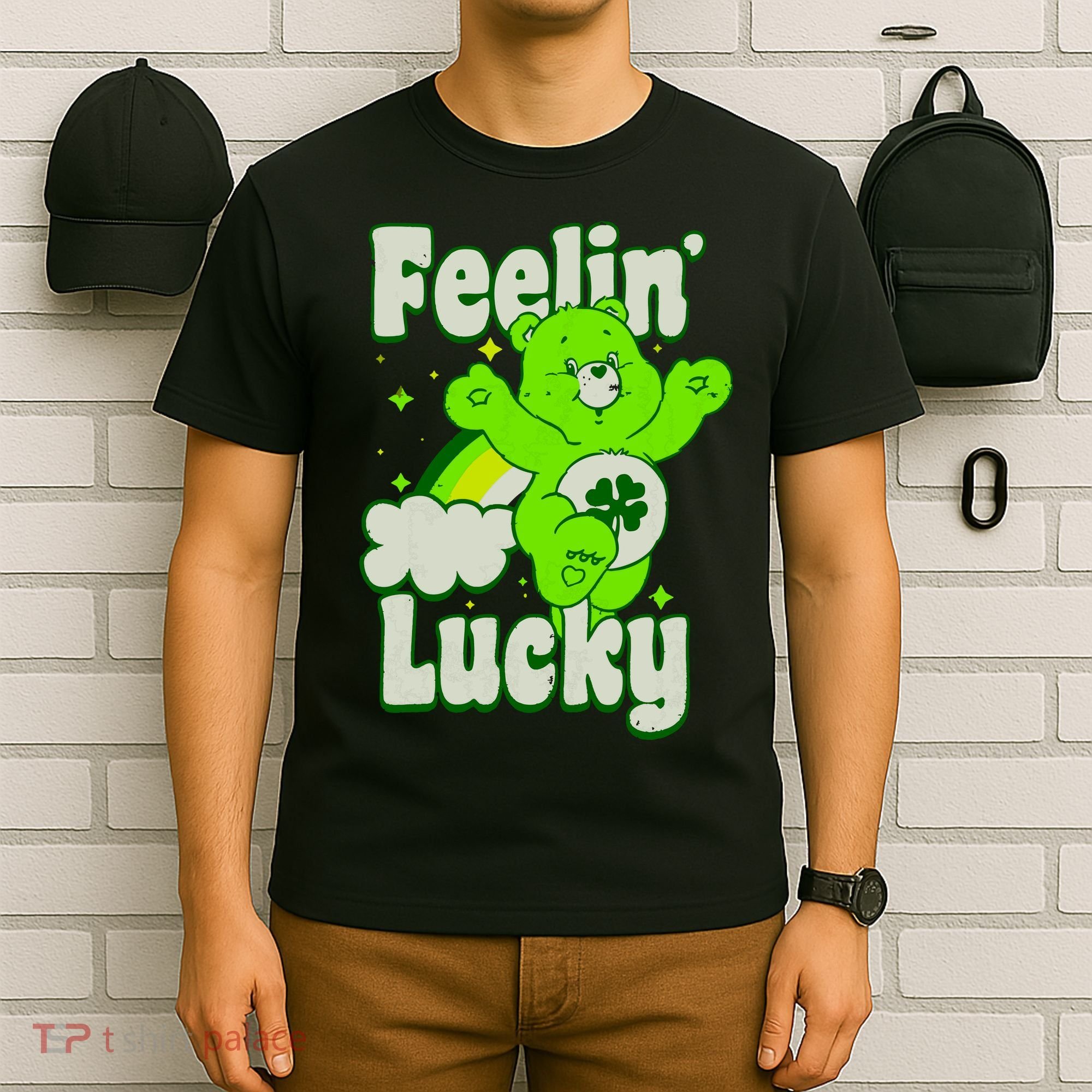 Bears Good Luck Bear Jumping Feelin Lucky Distressed T-Shirt