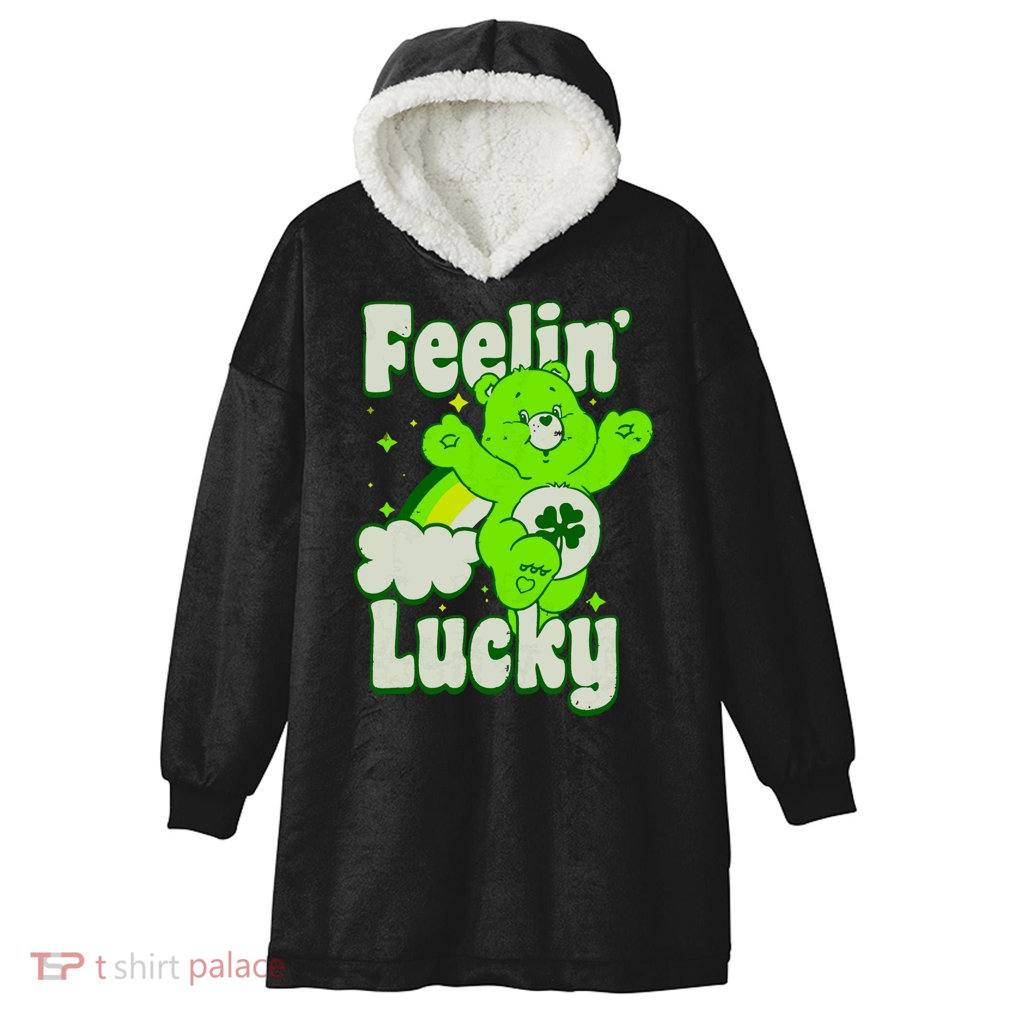 Bears Good Luck Bear Jumping Feelin Lucky Distressed Hooded Wearable Blanket
