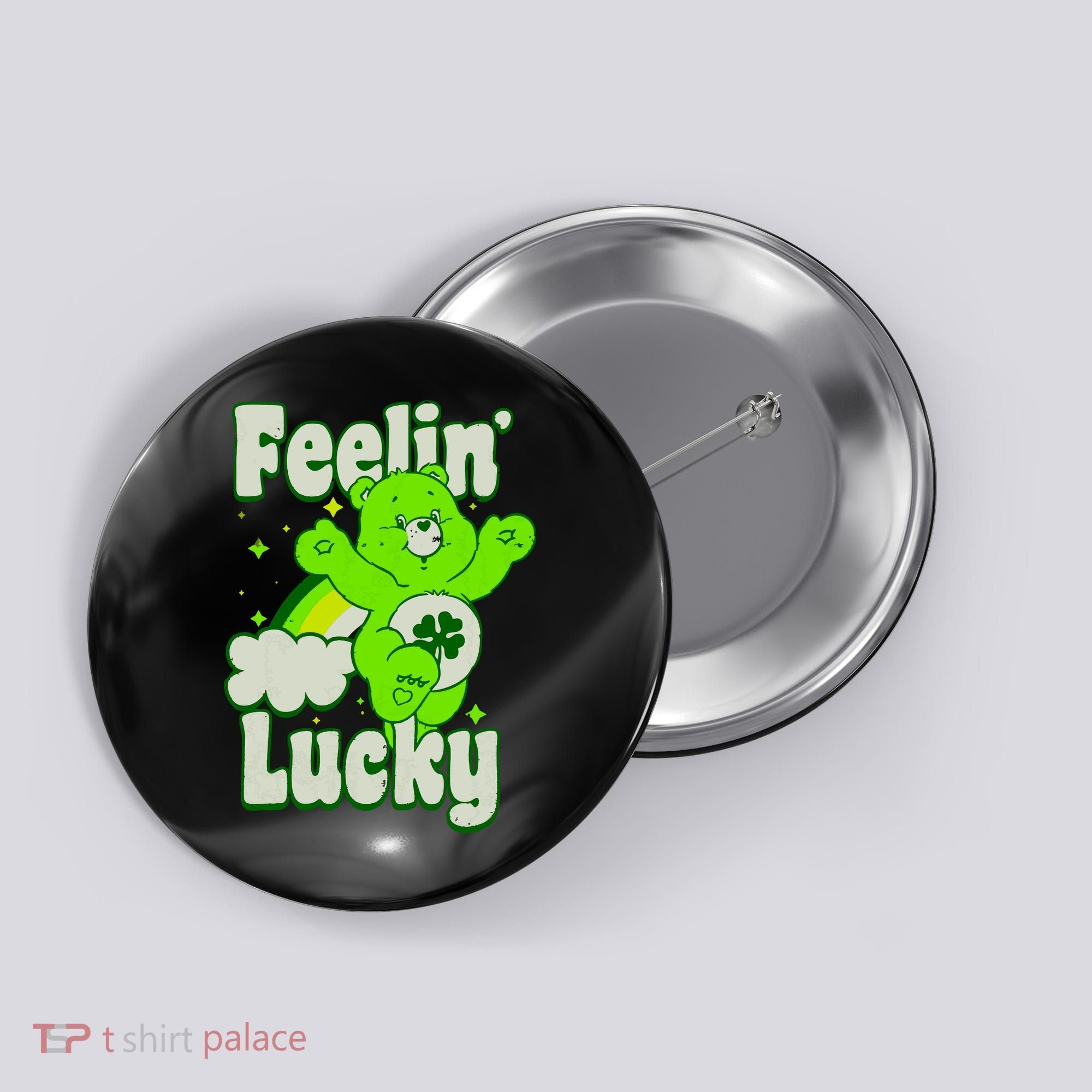 Bears Good Luck Bear Jumping Feelin Lucky Distressed Button