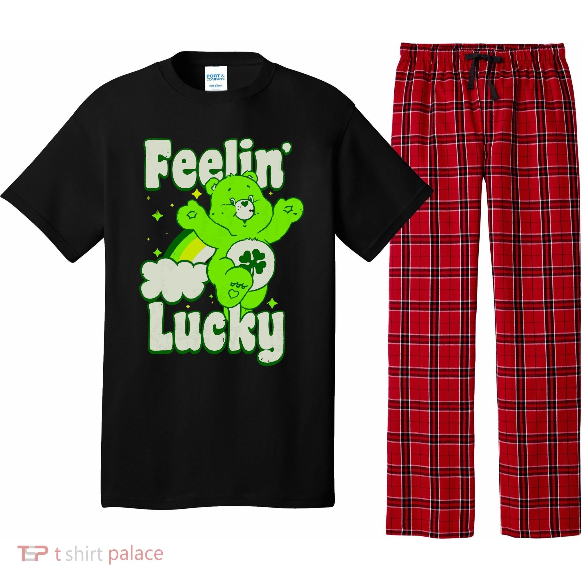 Bears Good Luck Bear Jumping Feelin Lucky Distressed Pajama Set