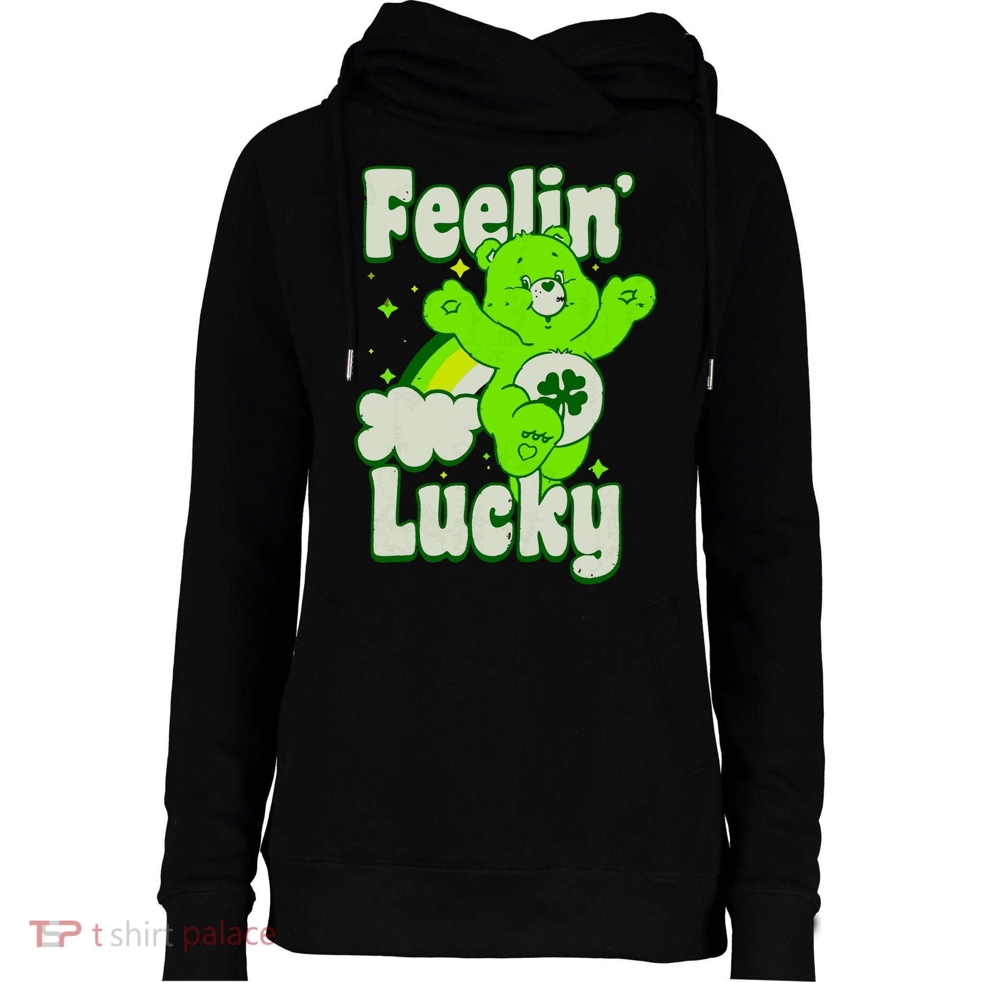 Bears Good Luck Bear Jumping Feelin Lucky Distressed Womens Funnel Neck Pullover Hood