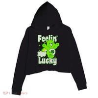 Bears Good Luck Bear Jumping Feelin Lucky Distressed Crop Fleece Hoodie thumb 0