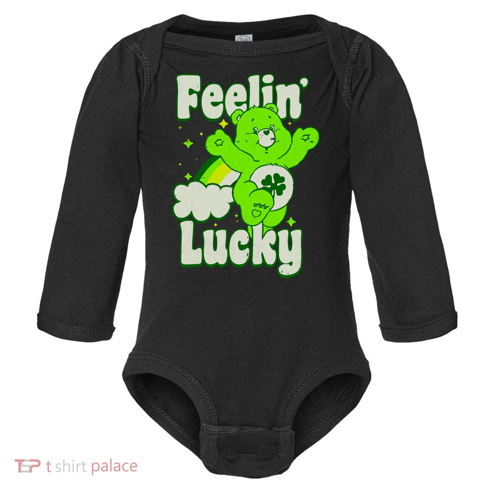 Bears Good Luck Bear Jumping Feelin Lucky Distressed Baby Long Sleeve Bodysuit