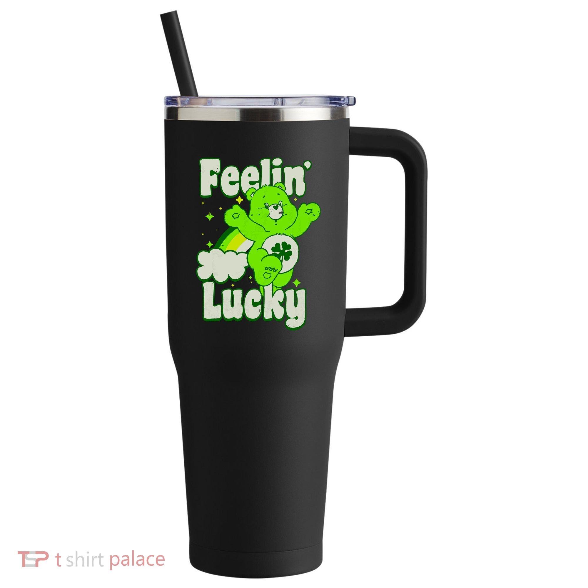 Bears Good Luck Bear Jumping Feelin Lucky Distressed 40oz Vacuum Insulated Stainless Steel Travel Tumbler