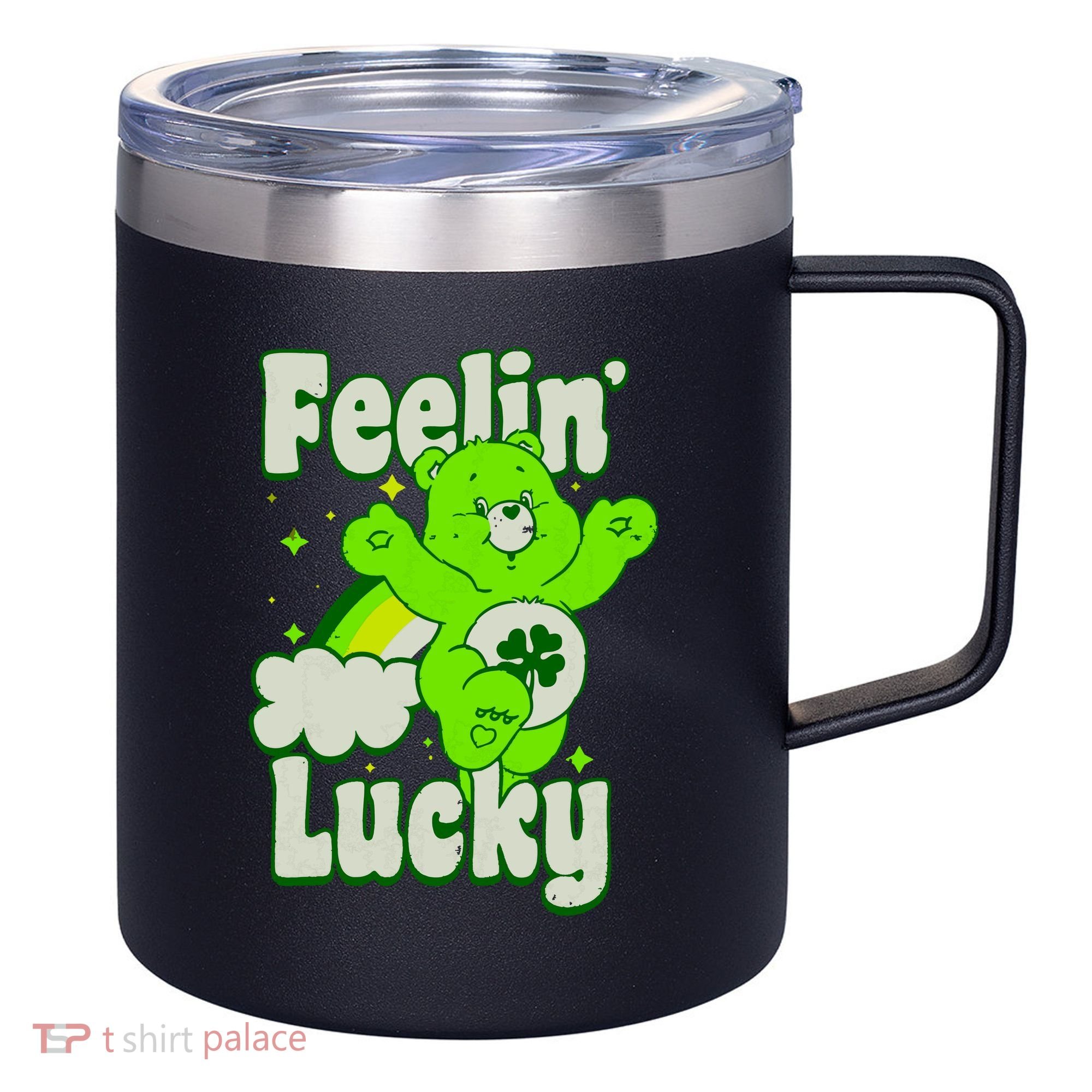 Bears Good Luck Bear Jumping Feelin Lucky Distressed 12oz Stainless Steel Coffee Mug